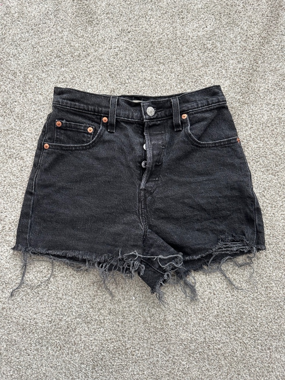 Levi’s 501 Original Cutoff Denim Shorts Black High Rise Distressed 25W